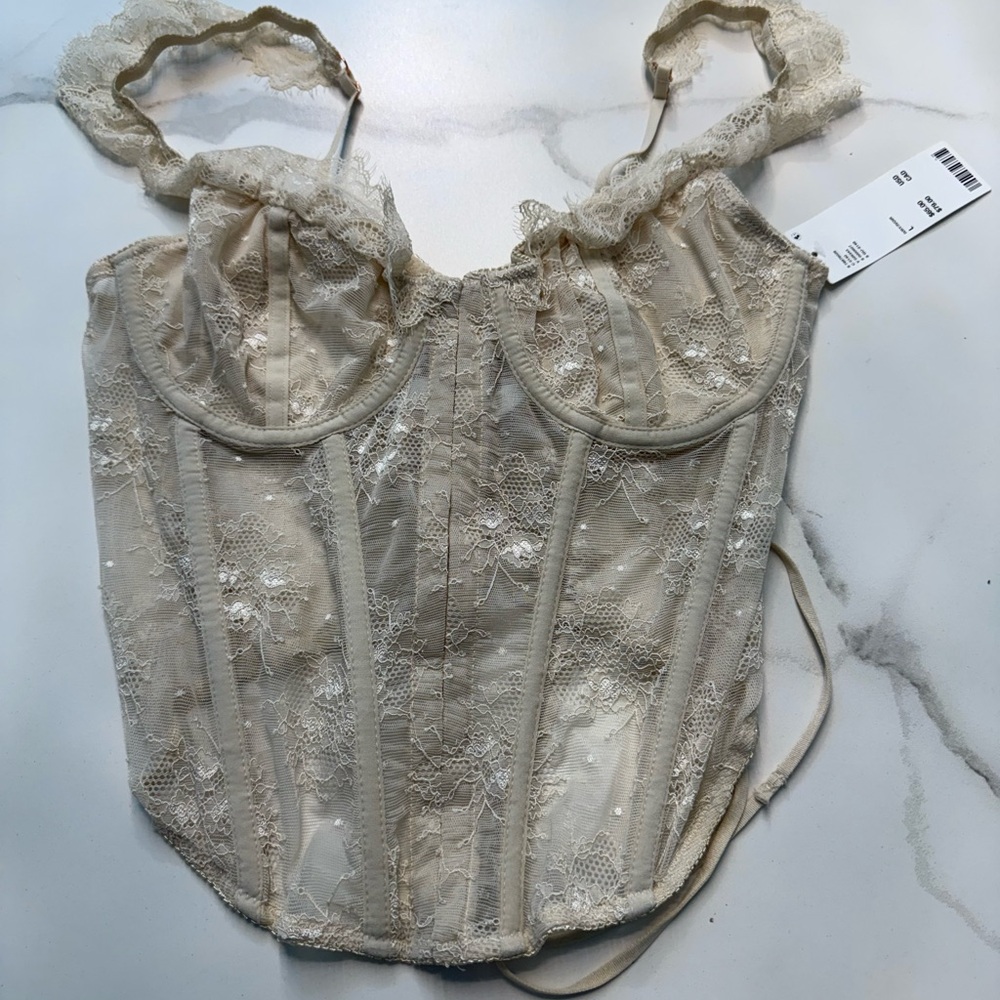Urban Outfitters Lace Corset Chemise in Light Beige